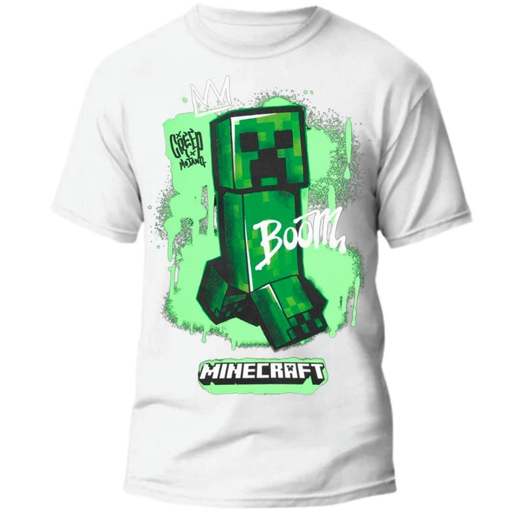 Camiseta Infantil 100% Algodão Minecraft Creeper Boom Envio Rapido