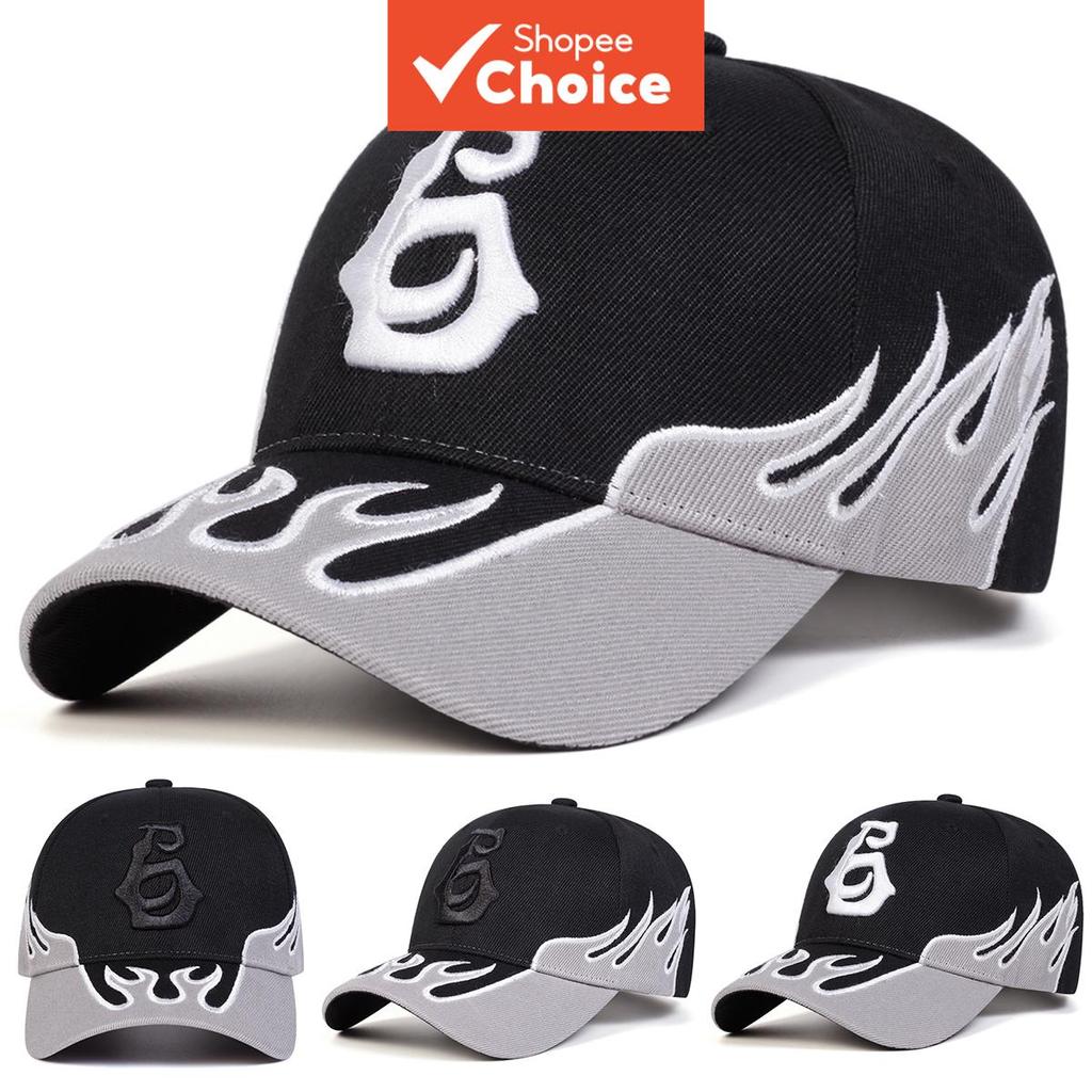  Boné Unissex Esportivo com Bordado de Chama 6, Ajustável, Estilo Hip Hop, Primavera/Outono, Viagem ao Ar Livre, para