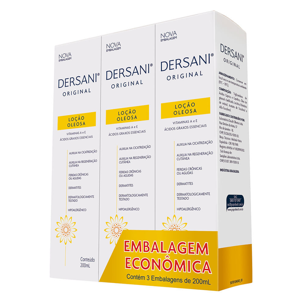 Dersani Loção Oleosa com 3 Unidades de 200ml cada Embalagem Econômica em Oferta na Shopee