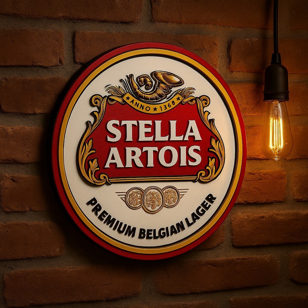 Placa Decorativa Stella Artois Cerveja 3D Alto Relevo Cantinho do Churrasco Decoração Área Gourmet