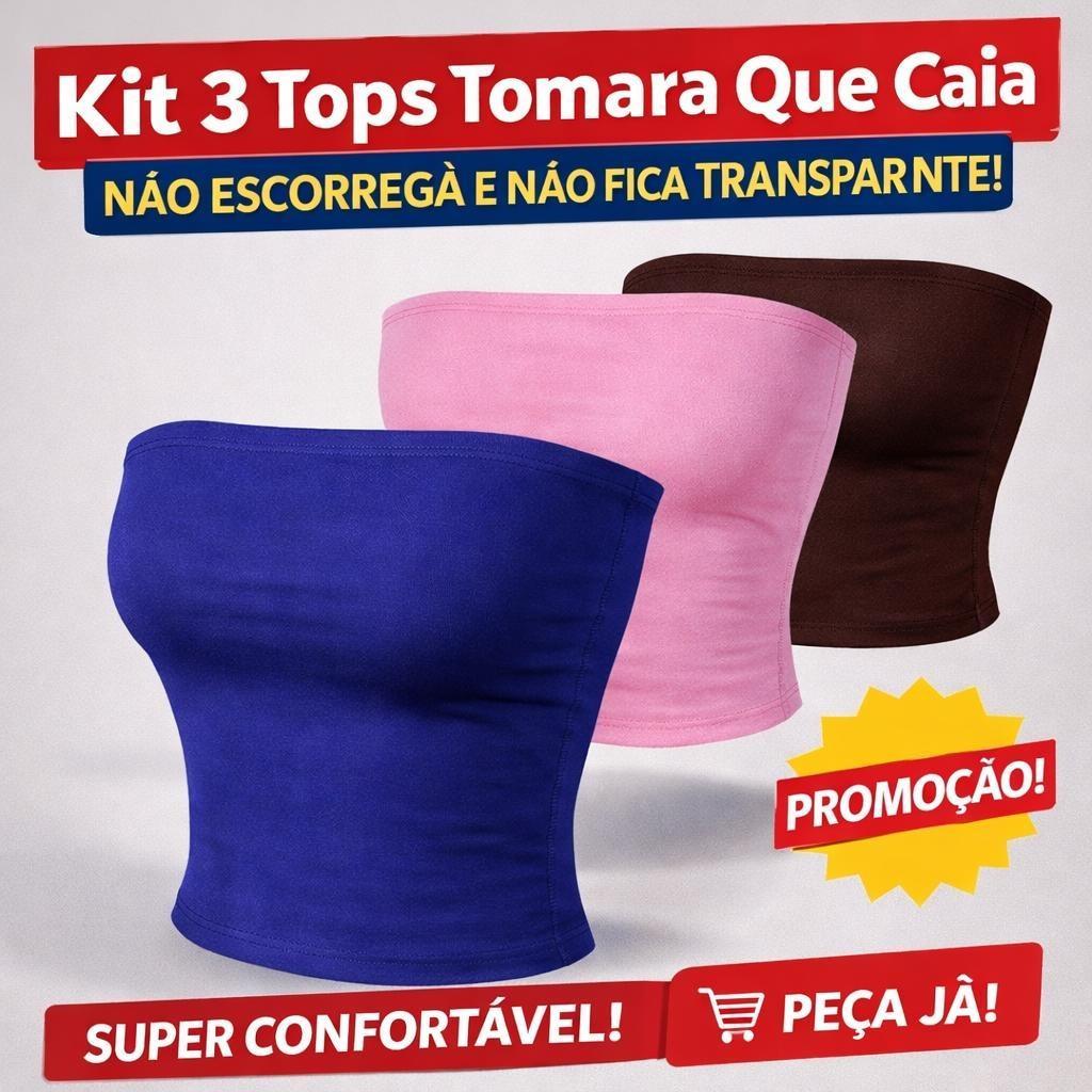 Kit com 3 Top Tube Feminino Suplex Forrado Cropped Tomara Que Caia Sem Alça Não Transparente Ajuste Perfeito Moda Básica