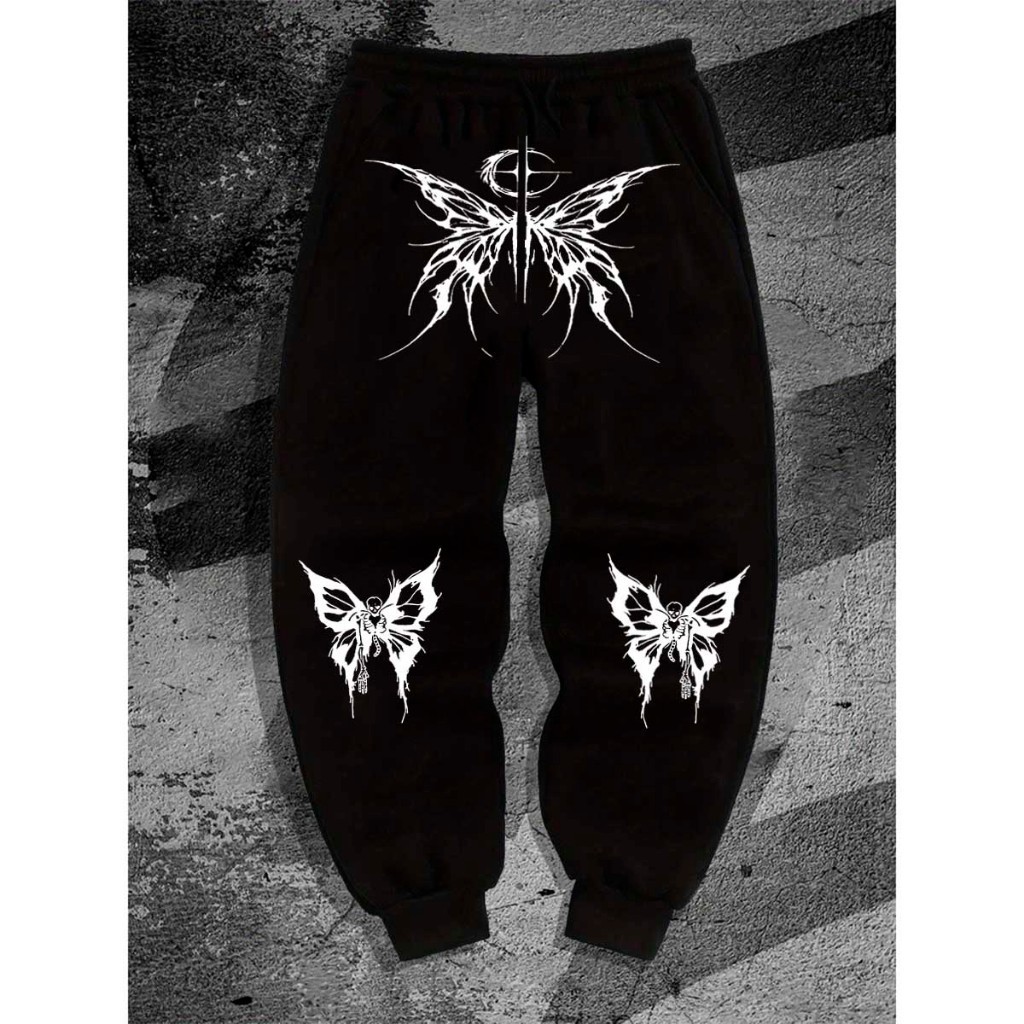 Calça Moletom Confortável Streetwear Dark Wear  Tribal Borboleta Moda Urbana Metal Gótico Rock