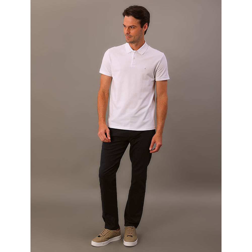 Polo Masculina Básica Slim Sem Friso Calvin Klein - Branco
