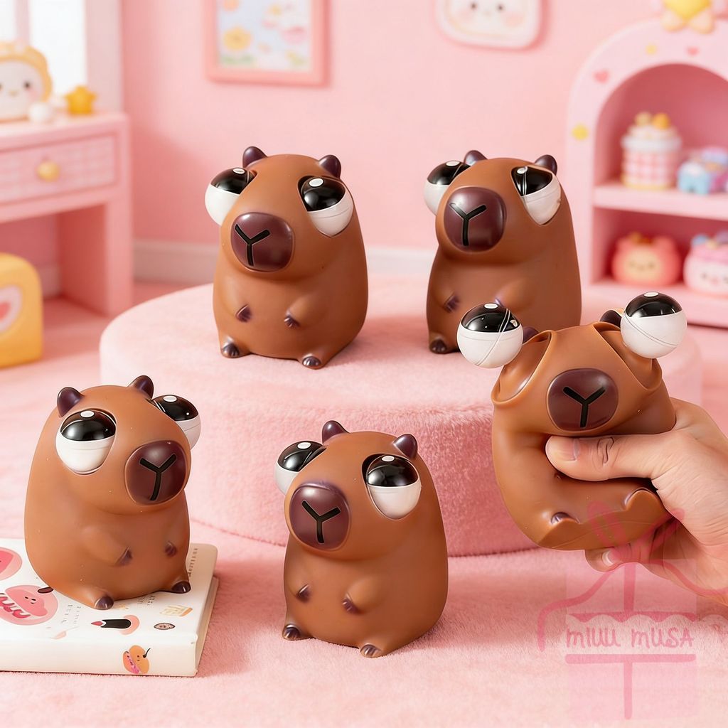 Brinquedo Anti-Stress Capivara de Olhos Saltitantes - Brinquedo de Espremer para Alívio de Tensão