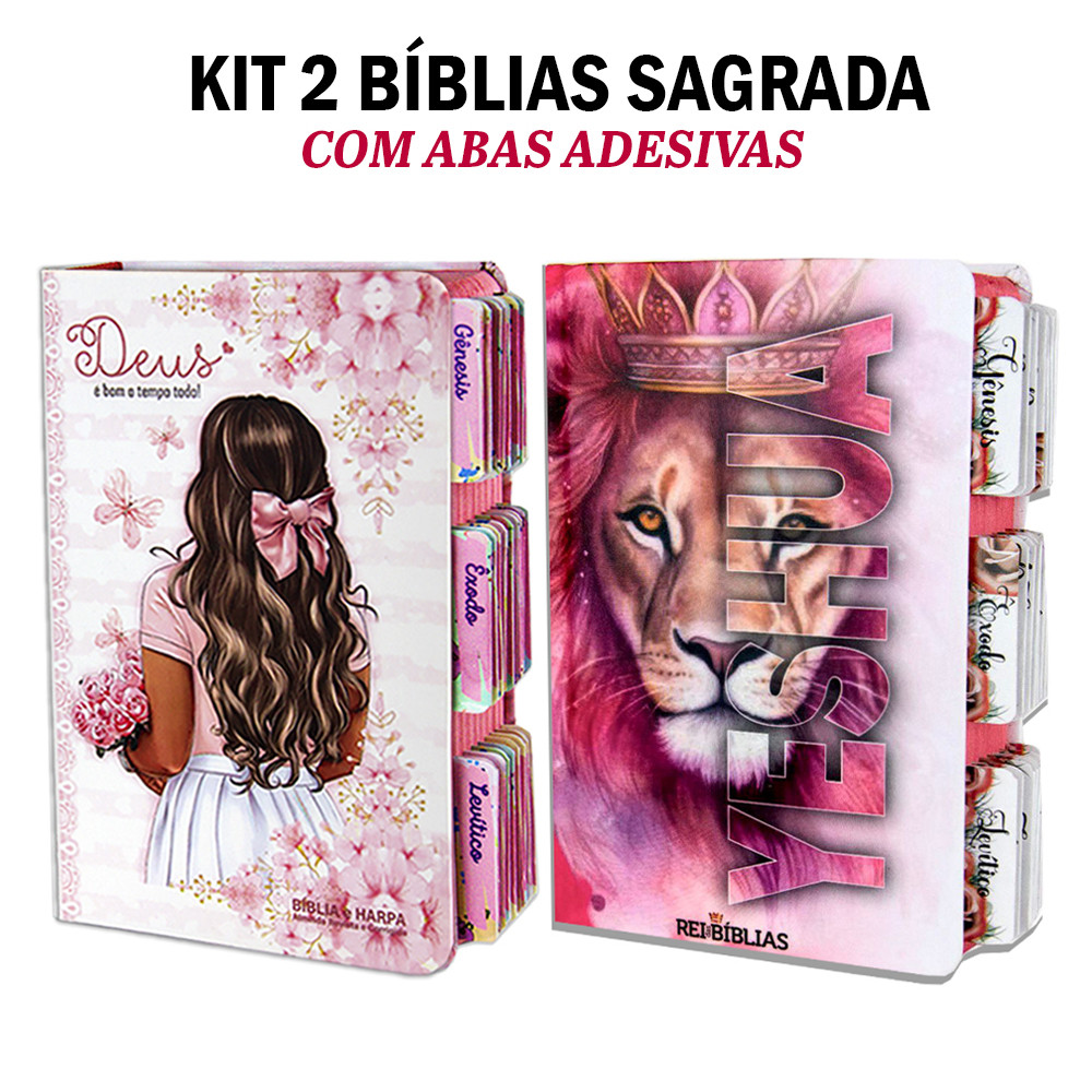 Kit 2 Bíblia Sagrada Evangélica Com Índice Abas Adesivas -  Flores Aquarela e Yeshua Rosa  C/ Harpa em Oferta na Shopee