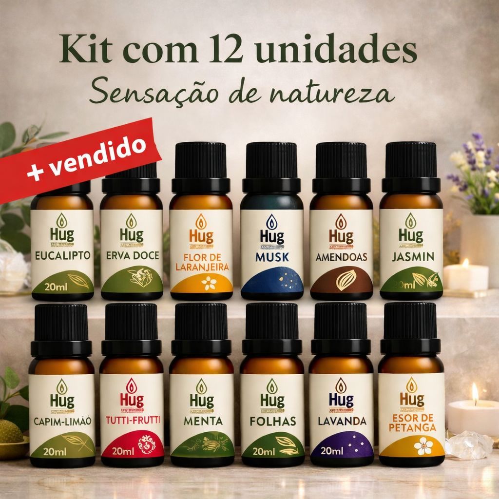 Kit com 12 Essências Hidrossolúveis Para Umidificador à base de água e Difusor de Ar | Essências Aromatizantes de 20 ml