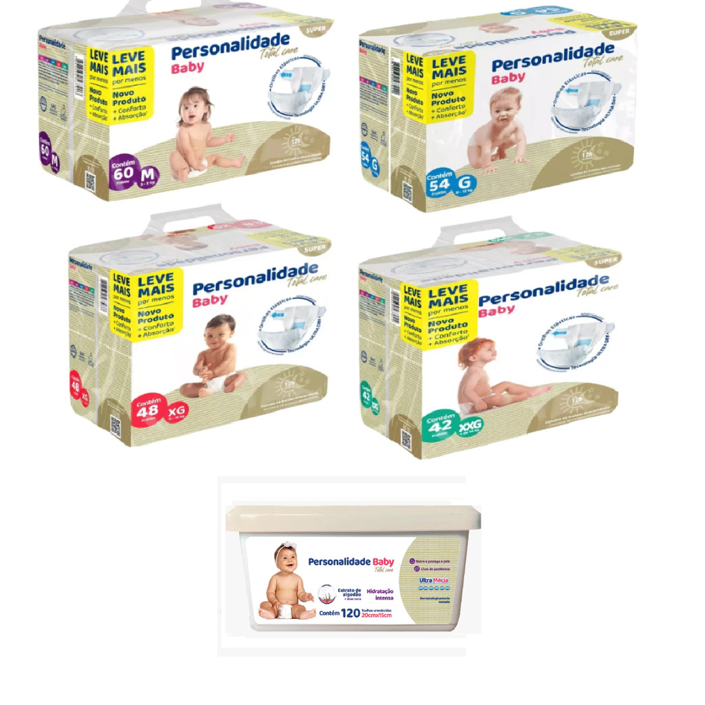 Kit Fralda Personalidade Baby Total Care + Toalha Umedecida Personalidade 120un