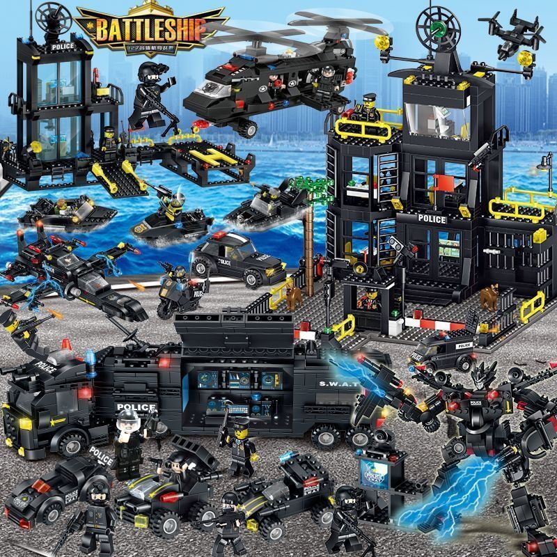 1.000 pçs blocos de construção Lego montar SWAT Mecha deformação delegacia de polícia construção brinquedos educativos d