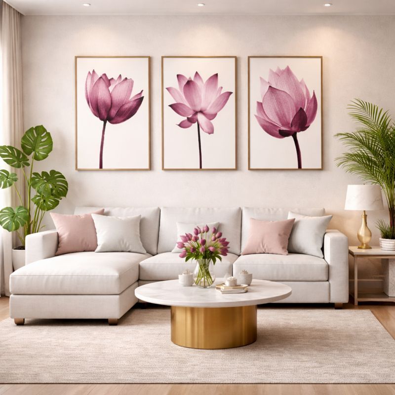 Trio Quadro Decorativo Floral Grande Moldura Para Sala Quarto Escritório 40X60 Flores