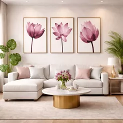 Trio Quadro Decorativo Floral Grande Moldura Para Sala Quarto Escritório 40X60 Flores