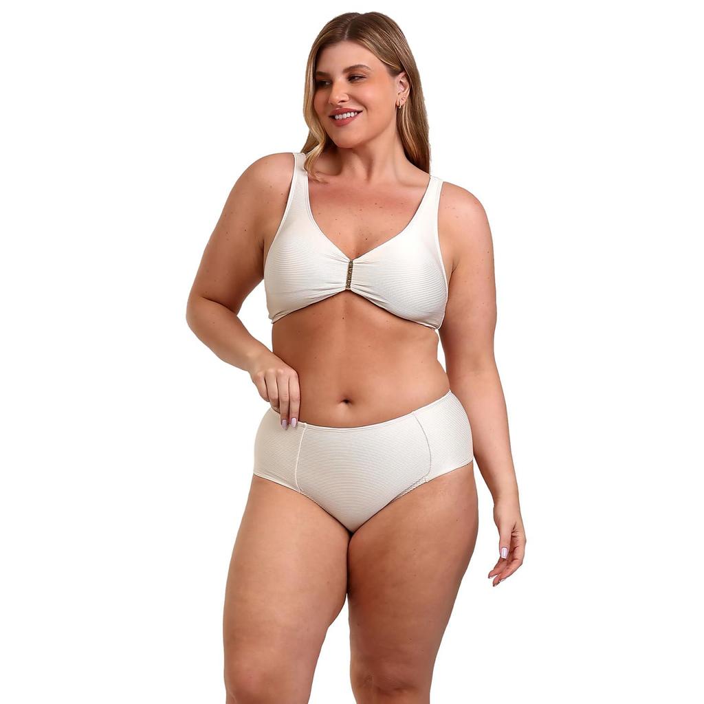 Conjunto de Biquíni Top Fivela e Calcinha Lateral Dupla Plus Serena Off White