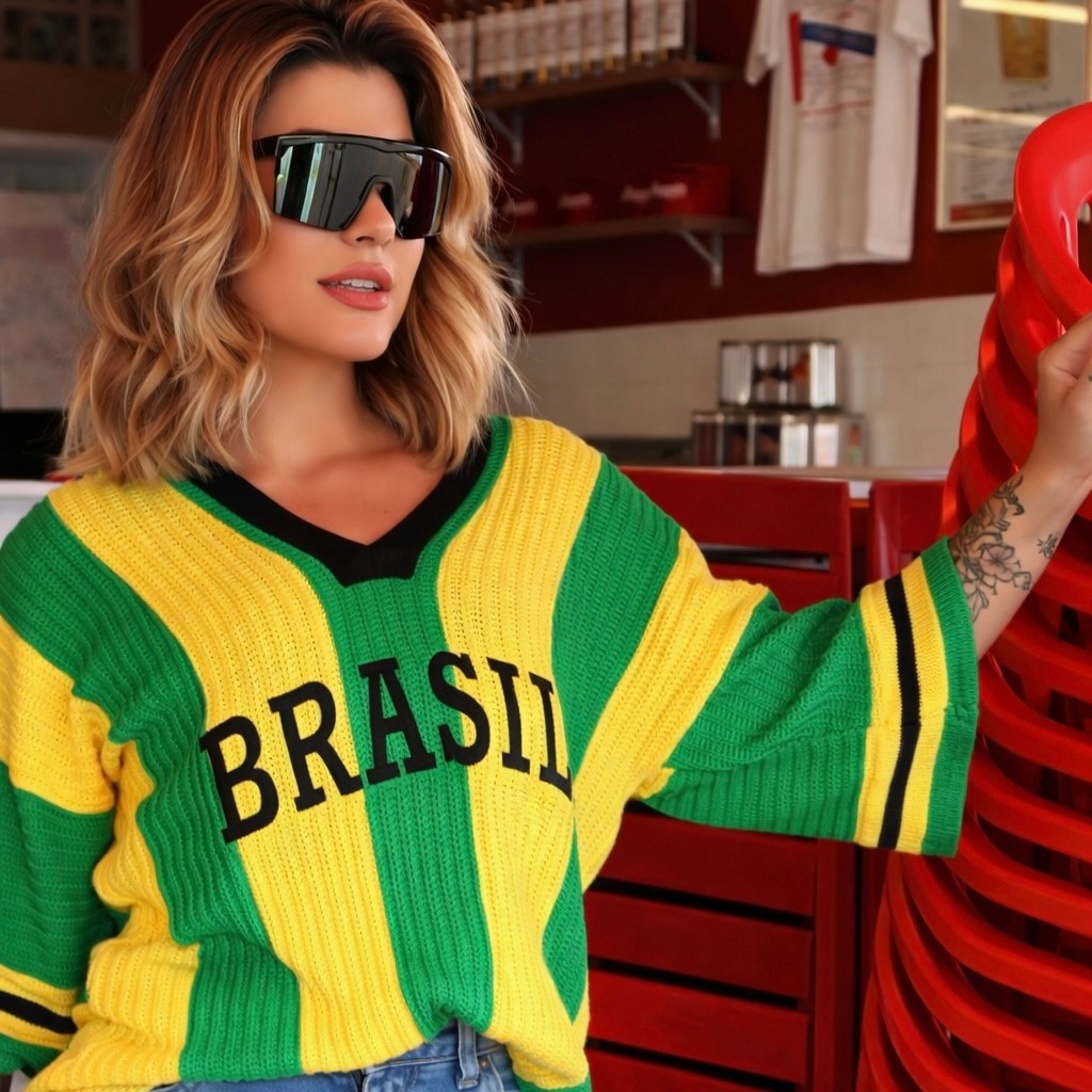 Blusa do Brasil Crochê Camisa Copa do Mundo Seleção Brasileira Bordada Veste P ao Plus Size Premium Otimo Material Top