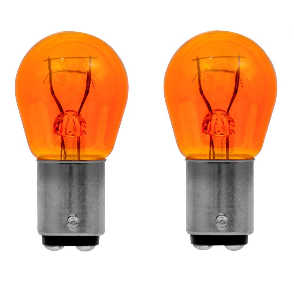 Par Lampada 2 Polos Laranja Ambar Seta Lanterna Pisca P21/5W 12V BAY15d Pino Desencontrado