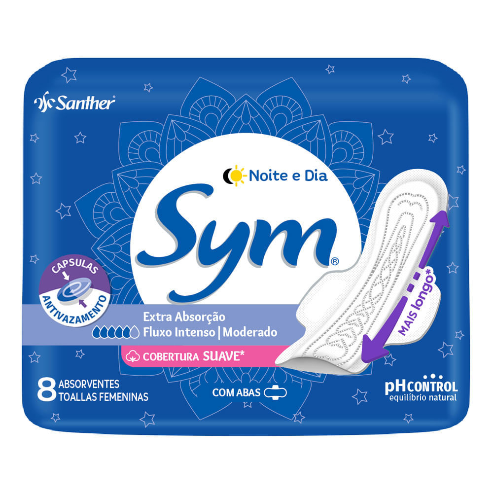 Absorvente Sym Noite & Dia Cobertura Suave com Abas 8 Unidades em Oferta na Shopee