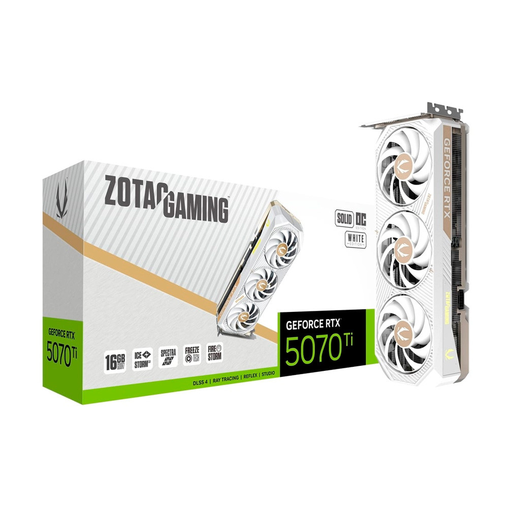 Placa de vídeo GeForce RTX 5070 Ti Solid Core OC White Edition 16GB GDDR7 Zotac-