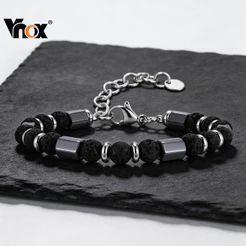 Pulseira De Contas De Pedra Natural Vnox Para Homens , Corrente De Aço Inoxidável , Proteção De Riqueza , Joias , Presen
