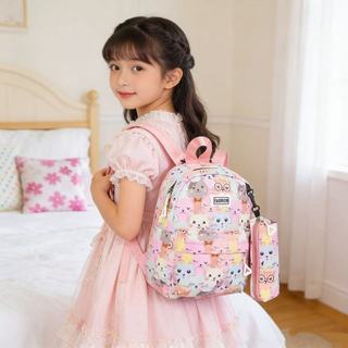 Conjunto de mochila e estojo com estampa de gatinho fofo para meninas - Ldeal para crianças em idade pré-escolar