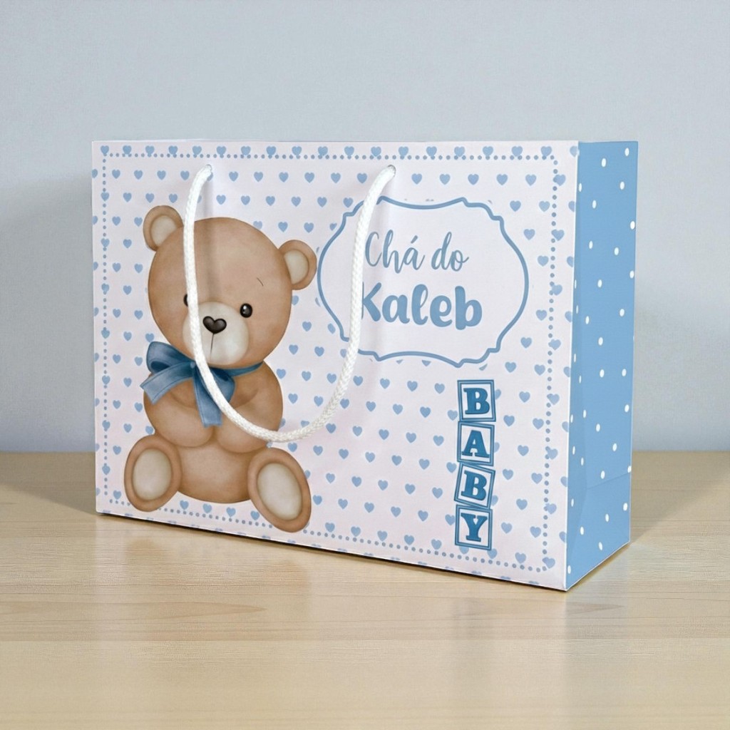 SACOLINHA  URSINHO AZUL CHA DE BEBE  Personalizado | Sacolinha | Lembrancinha | Mimos | Aniversário PRINCESAS CUTE