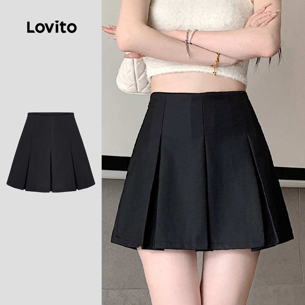 Lovito Saia Casual Lisa Plissada Verão/primavera Para Mulheres L116MD176