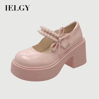 IELGY Sapatos Femininos Plataforma Rosa 2026 Estilo Japonês-Francês Salto Alto Pérola Mary Jane Flats
