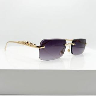 Óculos De Sol Leopardo De Metal Retangular Slim Leopardo Hastes Douradas Sem Aro Unissex Desing Frameless