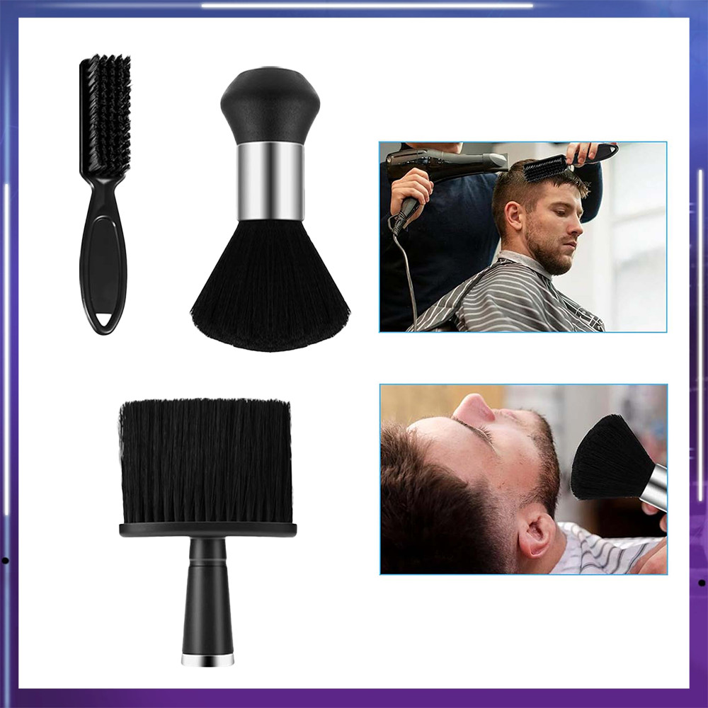 Kit 3 Peças Escovinha + Espanador + Pincel Profissional para Disfarce e Acabamento, Cabelo e Barba