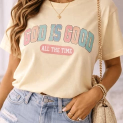 Camiseta Feminina God is Good 100% Algodão Cristã Evangélica Gospel Estampada Blusa Casual Confortável Fé para Dia a Dia