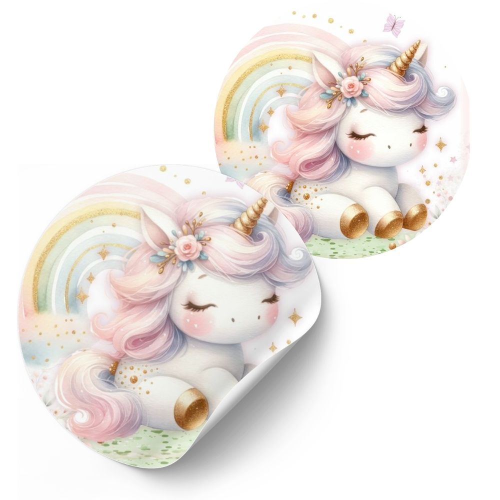 Adesivo Redondo Unicórnio aquarela - 4cm Kit decoração de Lembrancinha Festa Infantil  Papelaria Personalizada Temática