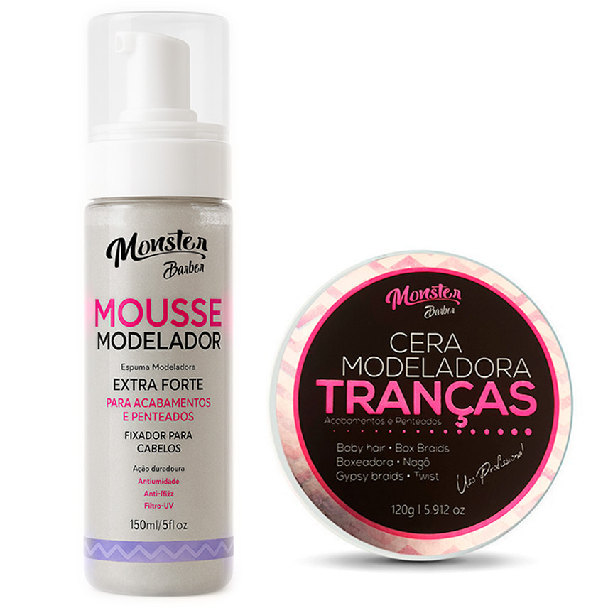 Cera Modeladora 120g premium + Mousse Modelador Monster barber Hair Para Tranças Cachos e Penteados 150ml