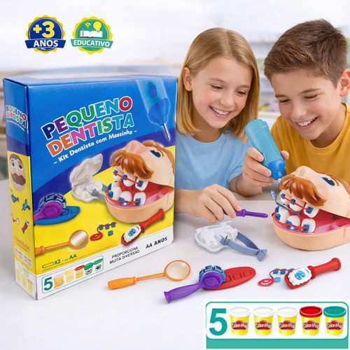 Kit Massinha Modelar Brinquedo Brincando Dentista Completo Colorido