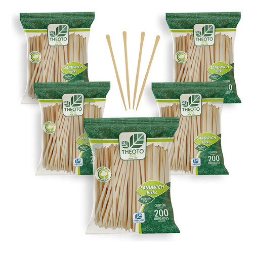 1.000 Palitos Sanduíche Petisco Hambúrguer Picks Theoto 9cm Natural
