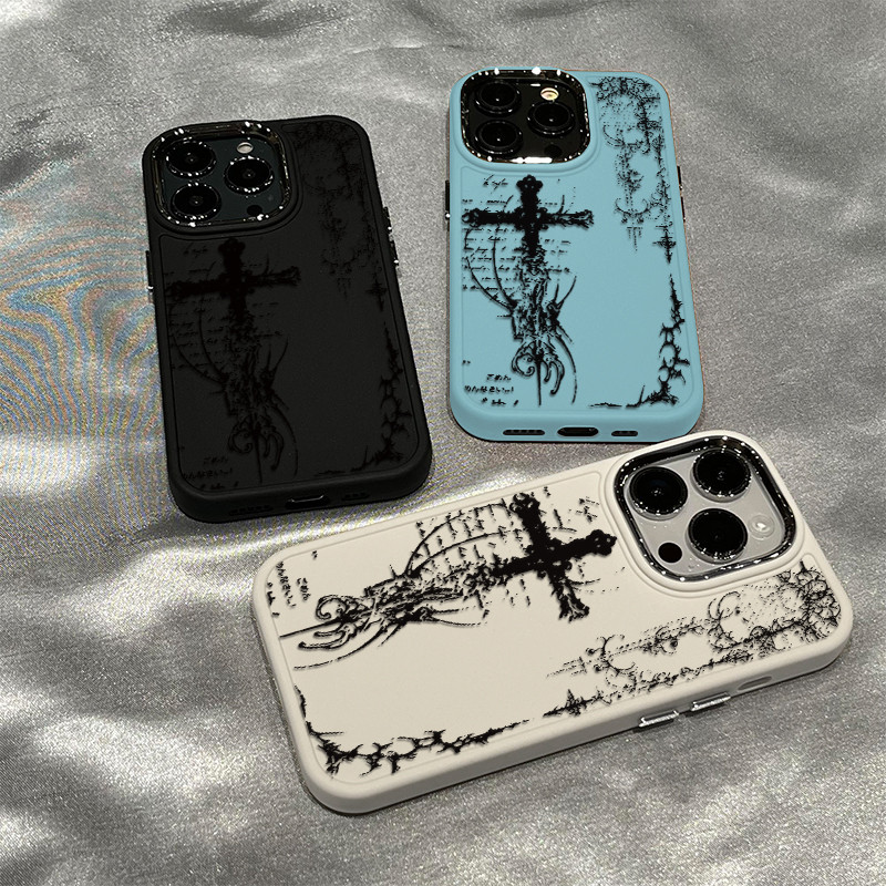 capa De Silicone Anti-Queda De Cruz Escura Adequada Para iPhone XR 11 12 13 14 15 16 17 Pro Max À Prova Dágua De Choque