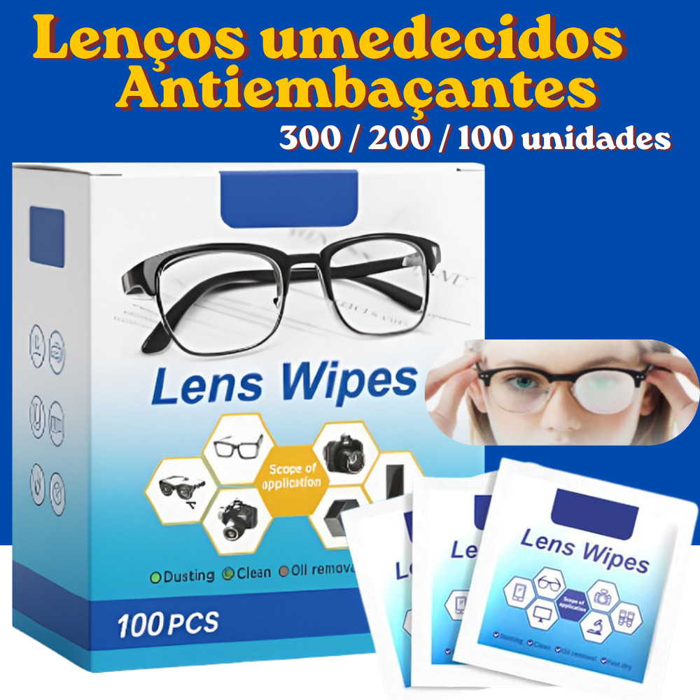 Lenço Umedecido Para Limpeza Lente Óculos Câmera Limpa Antiembaçante Descartável Wipes Lens Caixa 300/200/100 Unidades