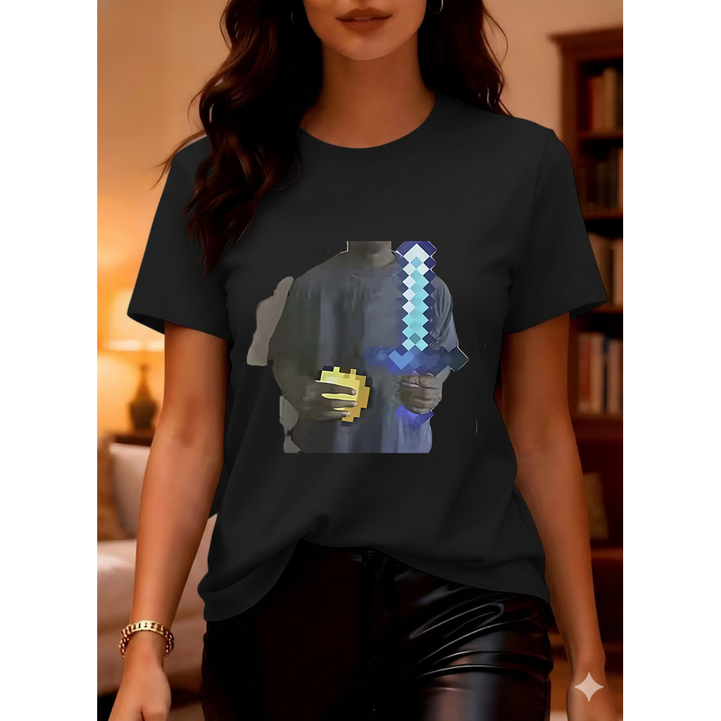 Camiseta Homem Pixel Game Minecraft Azul Preto - Tamanho Único, Estilo Casual, Madeira, Usado em Jogos e Festas