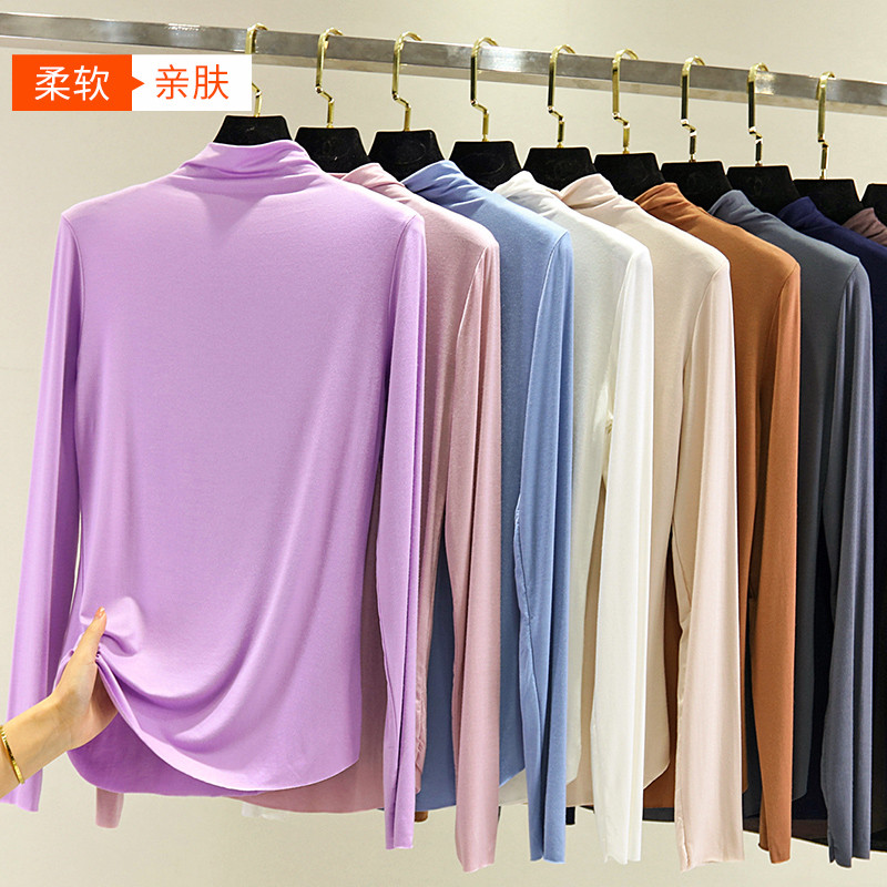 Camisa de fundo feminina primavera outono Modal meia gola alta interior estilo ocidental manga comprida roupas de outono