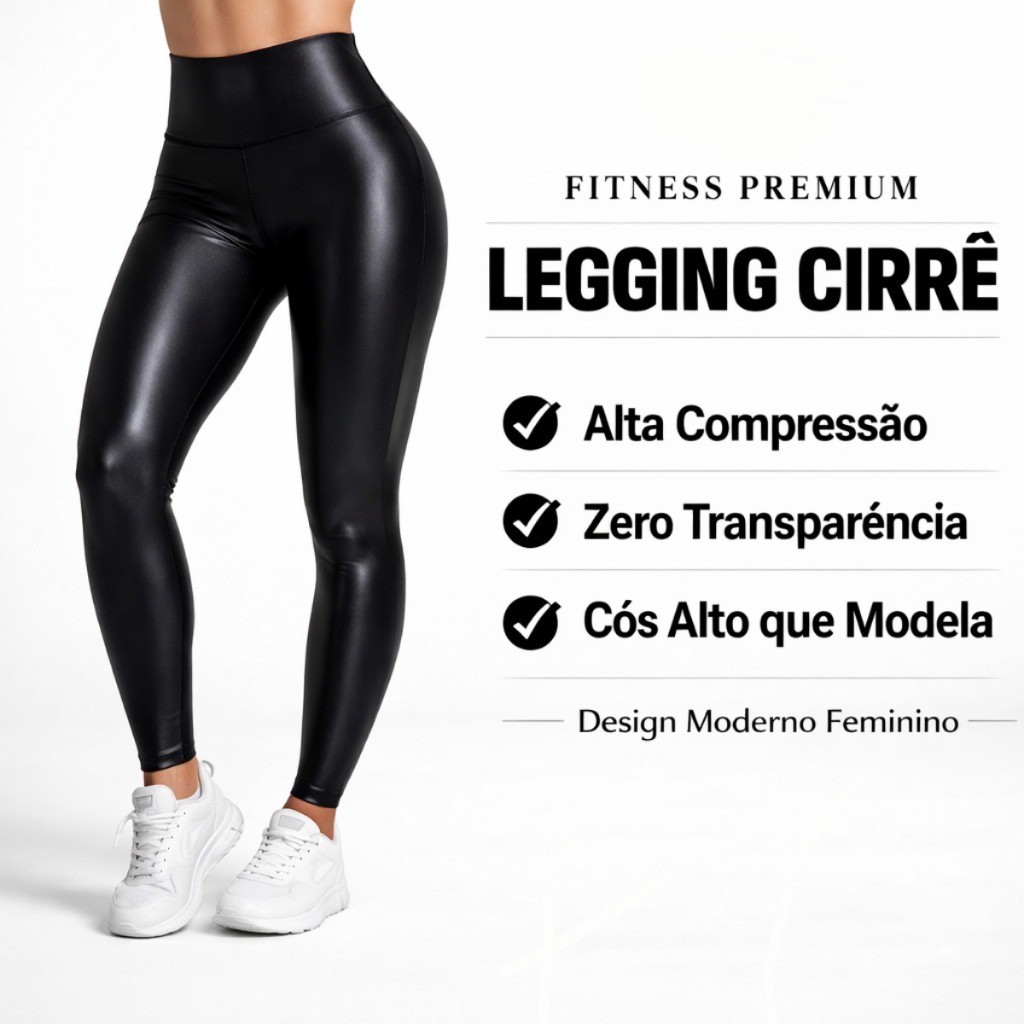 Legging Cirrê Feminina Cós Alto Não Transparente Compressão Academia Casual P M G GG 34 ao 44