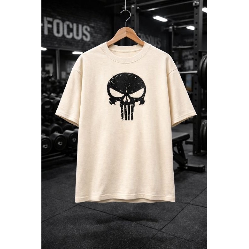 Camiseta Oversized Masculina Academia Estampa Caveira Streetwear Treino Fitness