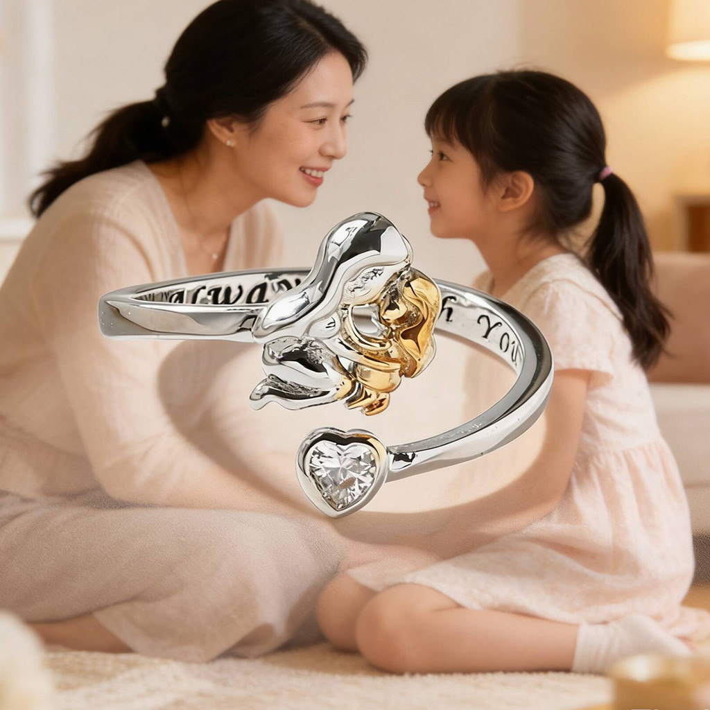 Anel aberto de abraço mãe-filha, nova tendência de moda, muito vendido, uma joia de amor gravada para o Dia das Mães que