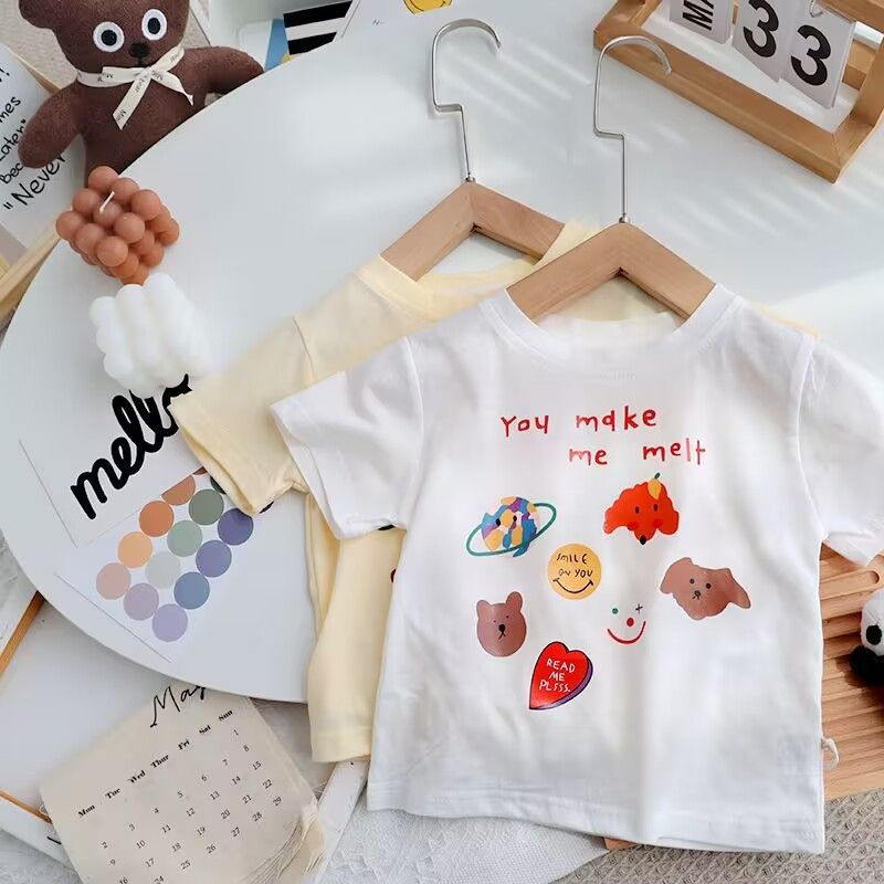 100% algodão menina bebê camiseta verão versão coreana dos desenhos animados bonito crianças de manga curta roupas infan