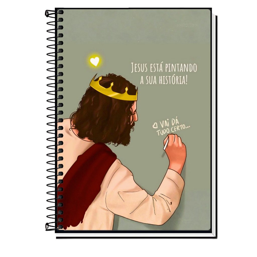 Caderno Jesus Cristo com Versículos Bíblicos na Capa 1 10 ou 20 Matérias Cristão Palavra Viva