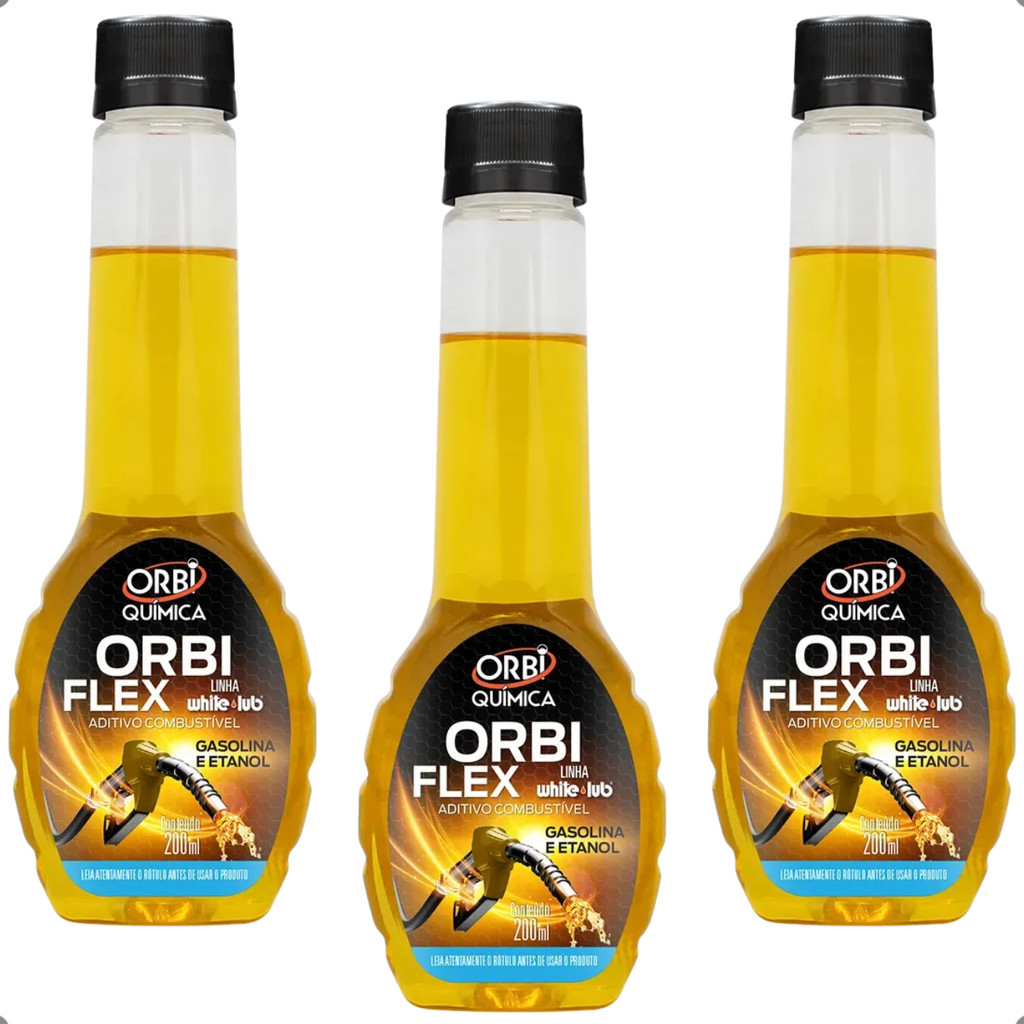 Kit 3 Aditivo de Combustível Orbi Flex Gasolina Etanol Limpa Motor Economia Carro Moto 200ml