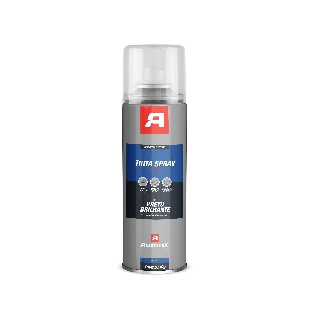 Tinta Sprays Uso Geral 400ml - Autofix 400ml / 210g - Preto Brilhante