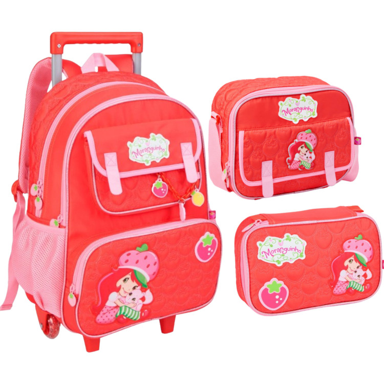 Kit Moranguinho Mochila Carrinho + Lancheira e Estojo Clio Style Original MO26287k em Oferta na Shopee
