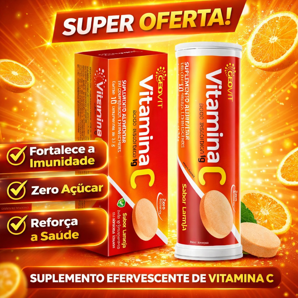 Vitamina C Efervescente 1g Sabor Laranja – Suplemento Zero Açúcar para Imunidade em Oferta na Shopee