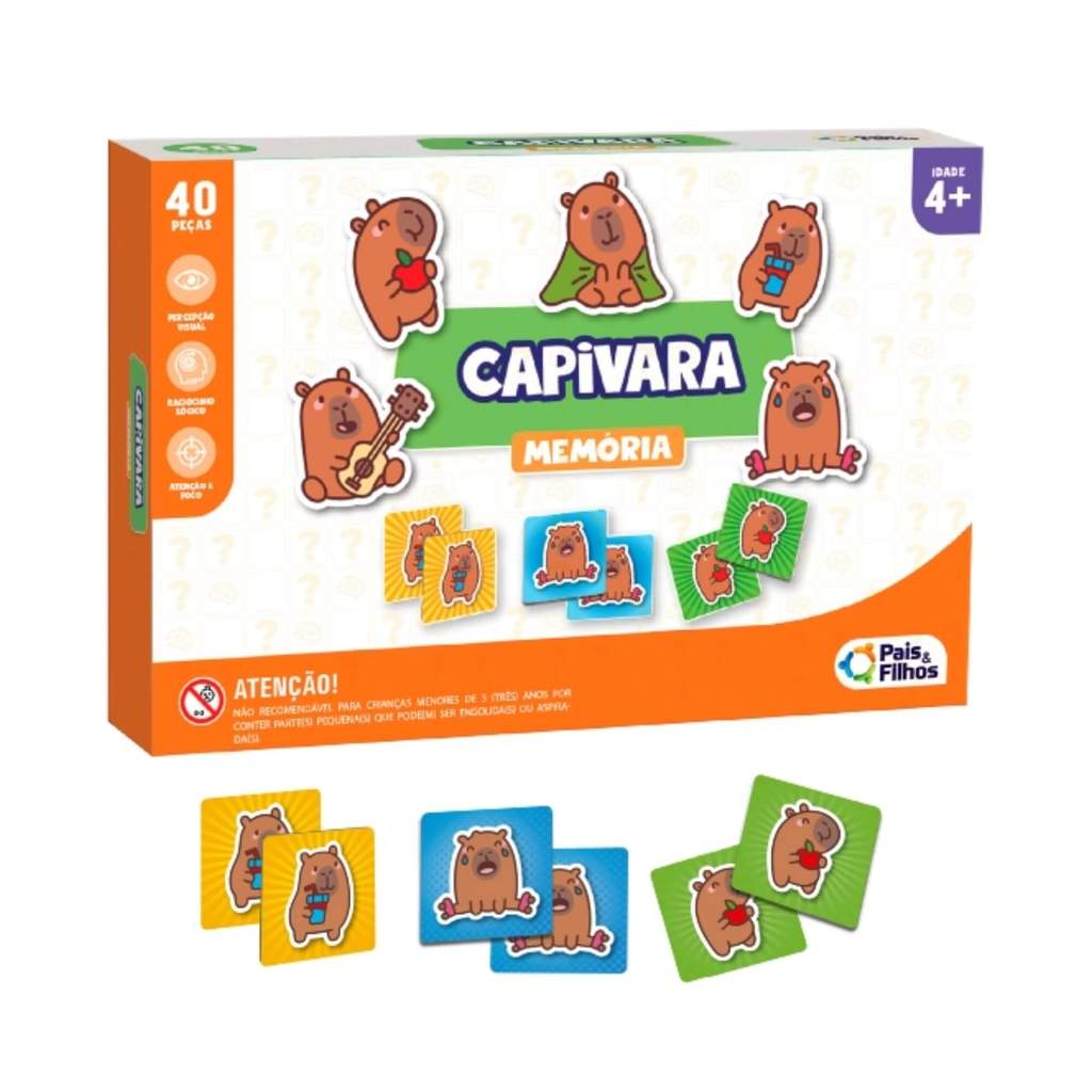Jogo da Memória Capivara 40 peças +4 Anos Pais e Filhos - 793121-1 em Oferta na Shopee