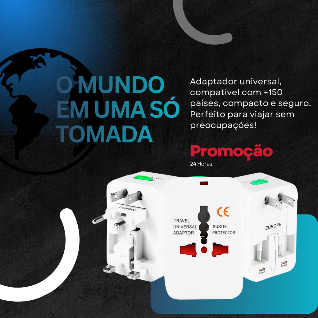 Adaptador Tomada Universal Internacional Tudo Em Um Para Viagens Exterior Europa Usa Argentina
