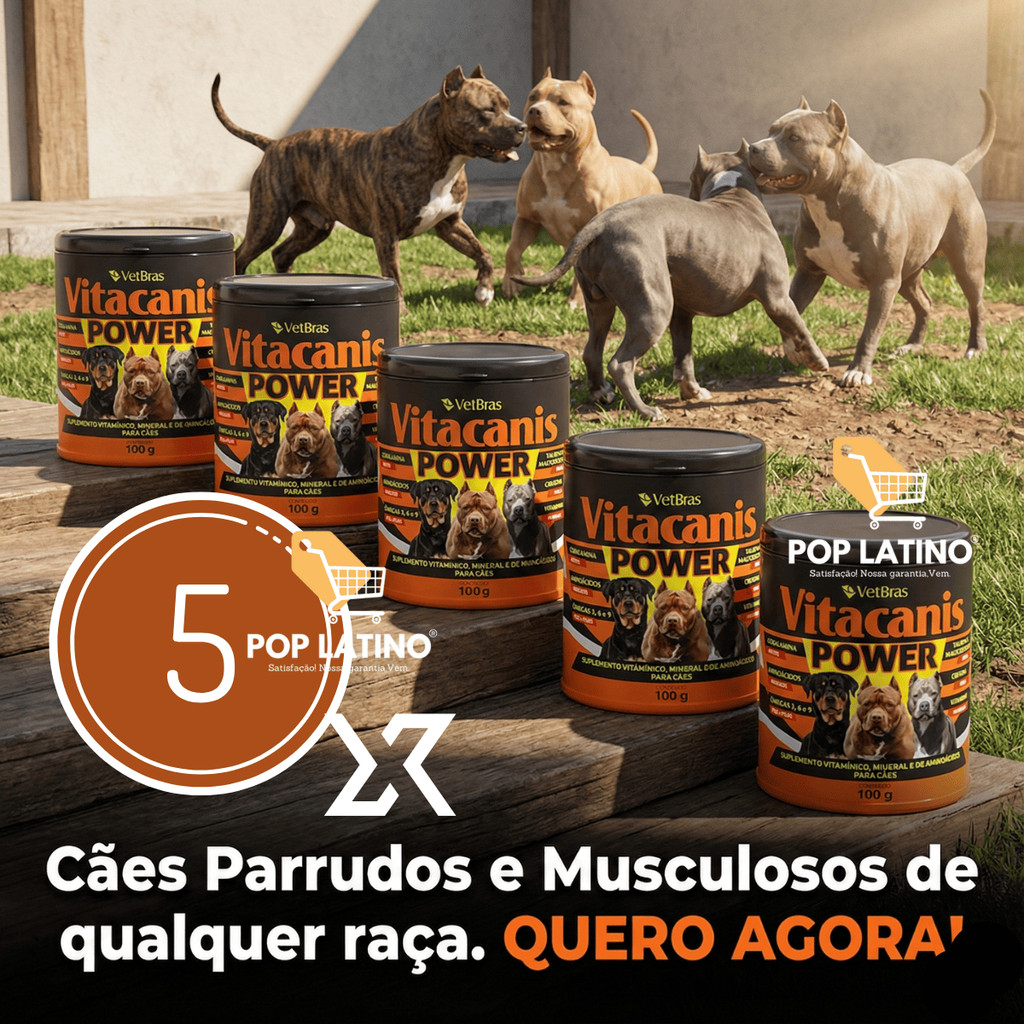 5x Vitacanis Power Suplemento Vitamina Para Cachorro Pitbull Rottweiler Golden Retriever Pastor Alemão | Musculos Rápido
