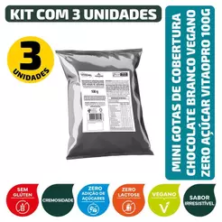 Kit Mini Gotas de Cobertura sabor Chocolate Branco Vegano Zero Açúcar VitaoPRO 100g - 3 Unidades