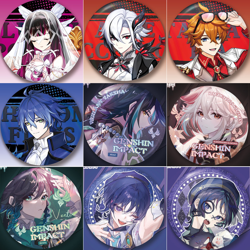 58mm Broches Genshin Impact Holográfico/columbina/Arlecchino/Xiao/Kazuha/Wanderer/bottons/botton/Distintivo/pins/Badge