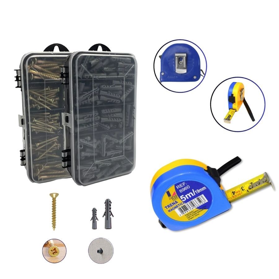 Kit Parafusos Bucha Ferramenta Trena 5m reparos casa